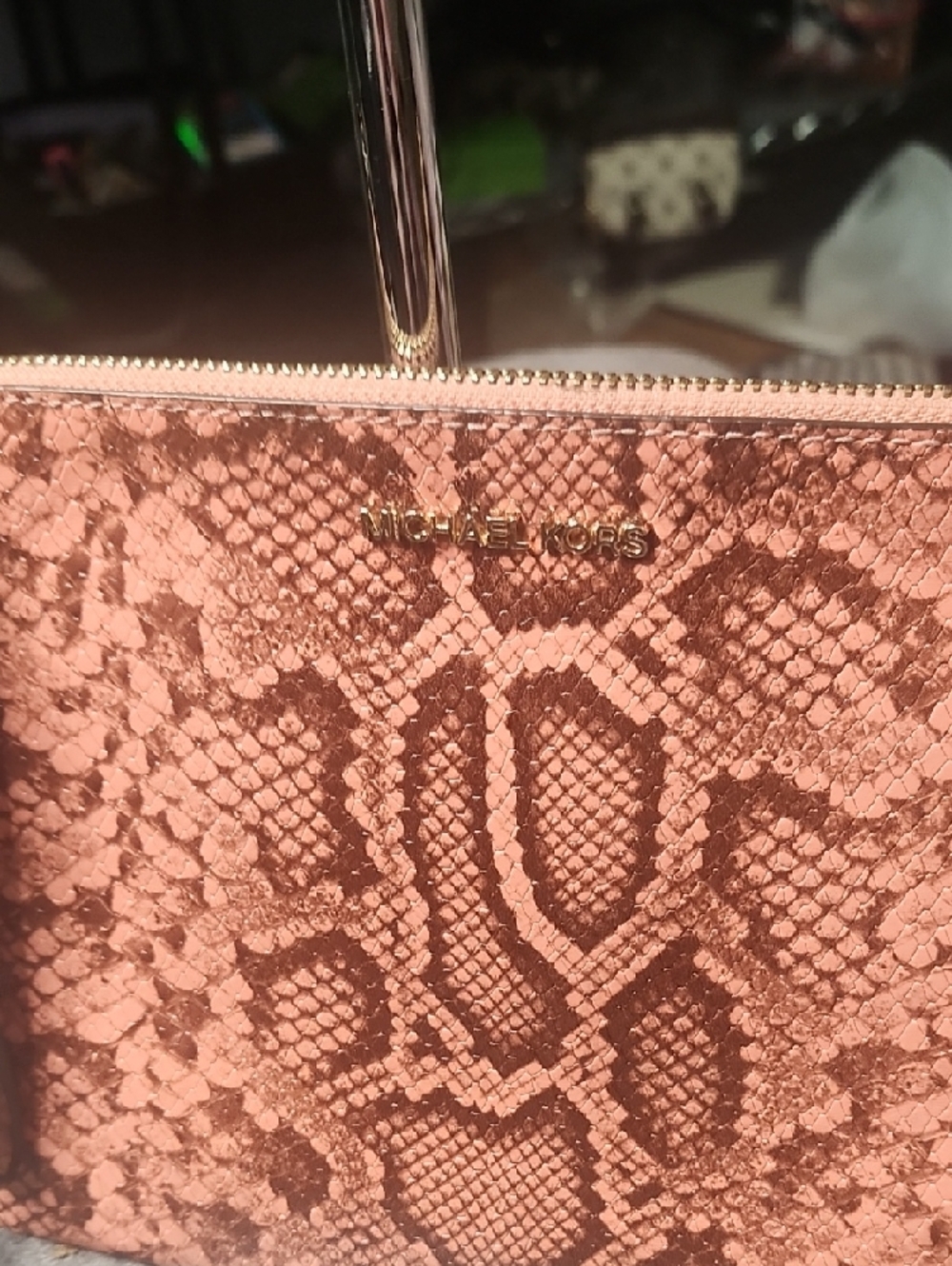 Michael Kors Rose Pink Snake-Print Wristlet Clutch - Picture 2 of 4